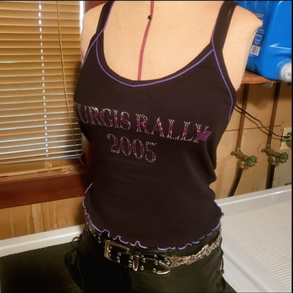 Vtg Y2K V Twin blk purple Sturgis Rally 2005 rhinestone graphics tank XL NWOT - Picture 1 of 17